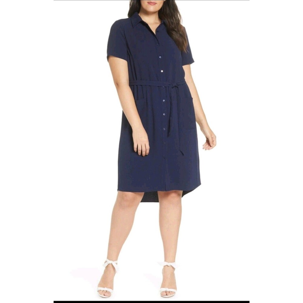 RACHEL PARCELL Navy Peacoat Blue Button Short High Low Shirt Dress XXL Nordstrom